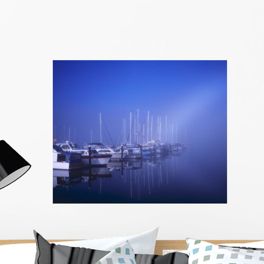 Foggy Morning At A Marina Wall Mural