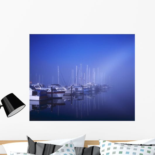 Foggy Morning At A Marina Wall Mural