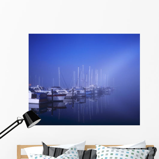 Foggy Morning At A Marina Wall Mural