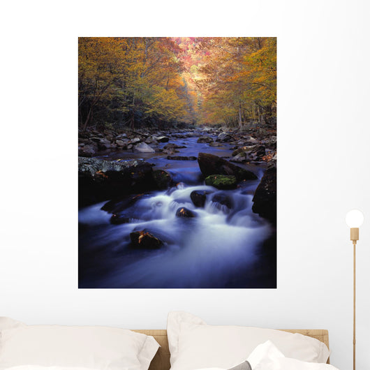 Little River Cascades And Autumn Colors Wall Mural