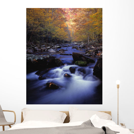 Little River Cascades And Autumn Colors Wall Mural