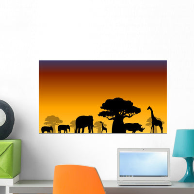 African Savanna Landscape Vector Wall Mural shown on a wall