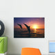 Silhouette Of Two Bottlenose Dolphins Diving, Sunset, Caribbean Sea Wall Mural