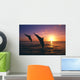 Silhouette Of Two Bottlenose Dolphins Diving, Sunset, Caribbean Sea Wall Mural