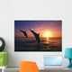 Silhouette Of Two Bottlenose Dolphins Diving, Sunset, Caribbean Sea Wall Mural