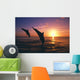 Silhouette Of Two Bottlenose Dolphins Diving, Sunset, Caribbean Sea Wall Mural
