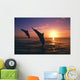 Silhouette Of Two Bottlenose Dolphins Diving, Sunset, Caribbean Sea Wall Mural