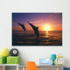 Silhouette Of Two Bottlenose Dolphins Diving, Sunset, Caribbean Sea Wall Mural