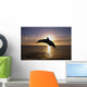 Silhouette Of Bottlenose Dolphin Leaping, Sunset, Caribbean Sea Wall Mural