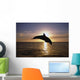 Silhouette Of Bottlenose Dolphin Leaping, Sunset, Caribbean Sea Wall Mural