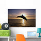 Silhouette Of Bottlenose Dolphin Leaping, Sunset, Caribbean Sea Wall Mural