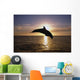 Silhouette Of Bottlenose Dolphin Leaping, Sunset, Caribbean Sea Wall Mural