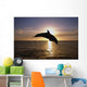 Silhouette Of Bottlenose Dolphin Leaping, Sunset, Caribbean Sea Wall Mural