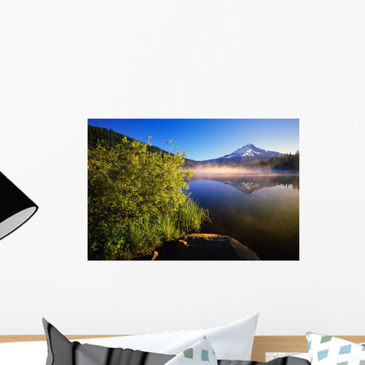 Sunrise Fog On Trillium Lake, Reflection Of Mount Hood Wall Mural