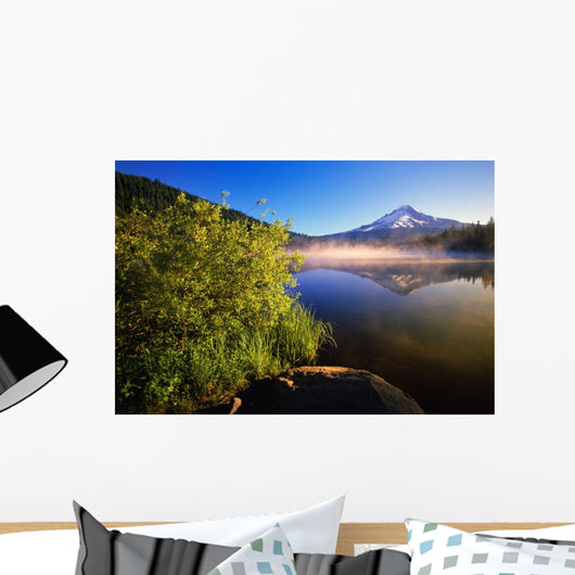 Sunrise Fog On Trillium Lake, Reflection Of Mount Hood Wall Mural
