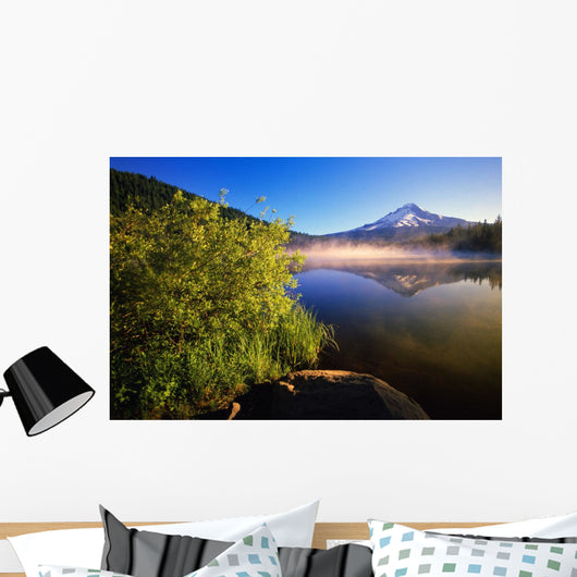 Sunrise Fog On Trillium Lake, Reflection Of Mount Hood Wall Mural