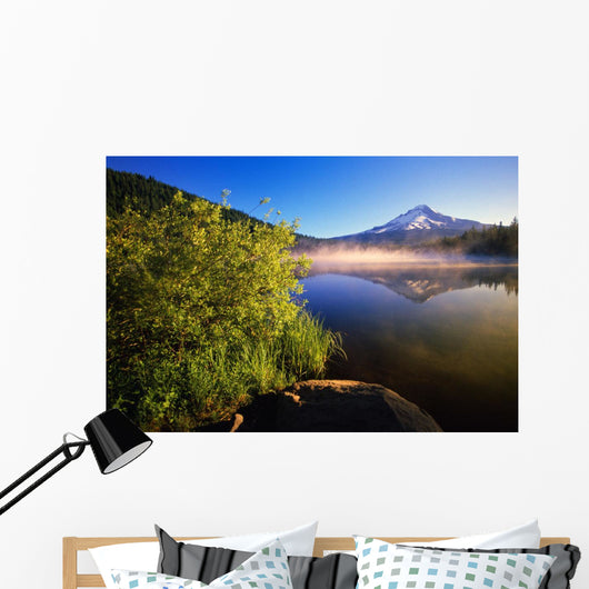 Sunrise Fog On Trillium Lake, Reflection Of Mount Hood Wall Mural