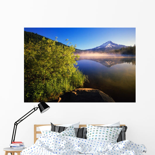 Sunrise Fog On Trillium Lake, Reflection Of Mount Hood Wall Mural