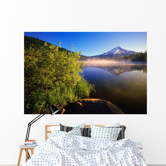 Sunrise Fog On Trillium Lake, Reflection Of Mount Hood Wall Mural