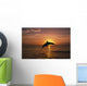 Silhouette Of Leaping Bottlenose Dolphin, Sunset, Caribbean Sea Wall Mural
