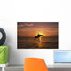 Silhouette Of Leaping Bottlenose Dolphin, Sunset, Caribbean Sea Wall Mural