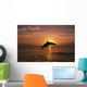 Silhouette Of Leaping Bottlenose Dolphin, Sunset, Caribbean Sea Wall Mural