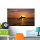 Silhouette Of Leaping Bottlenose Dolphin, Sunset, Caribbean Sea Wall Mural