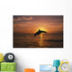 Silhouette Of Leaping Bottlenose Dolphin, Sunset, Caribbean Sea Wall Mural