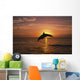 Silhouette Of Leaping Bottlenose Dolphin, Sunset, Caribbean Sea Wall Mural