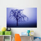 Tree Silhouette In Blue Fog Wall Mural