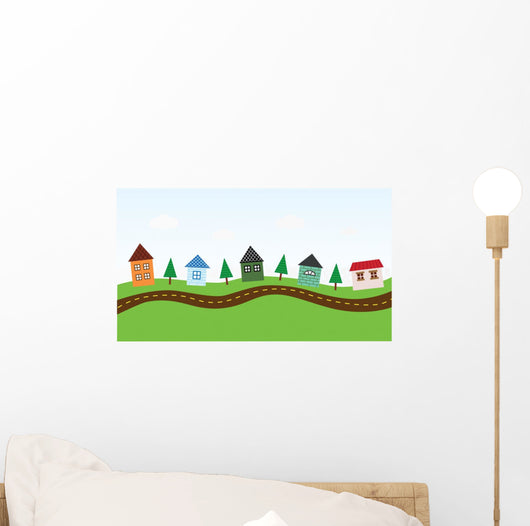 Charming Neighborhood along the Road Wall Mural