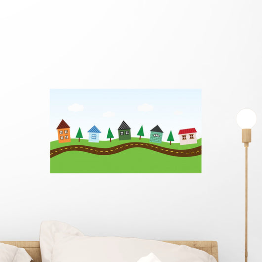 Charming Neighborhood along the Road Wall Mural
