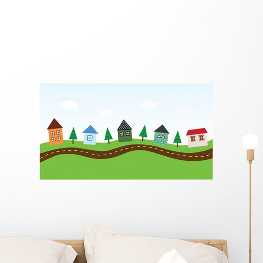 Charming Neighborhood along the Road Wall Mural