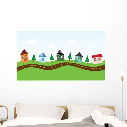 Charming Neighborhood along the Road Wall Mural