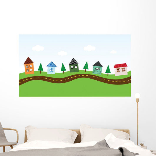Charming Neighborhood along the Road Wall Mural
