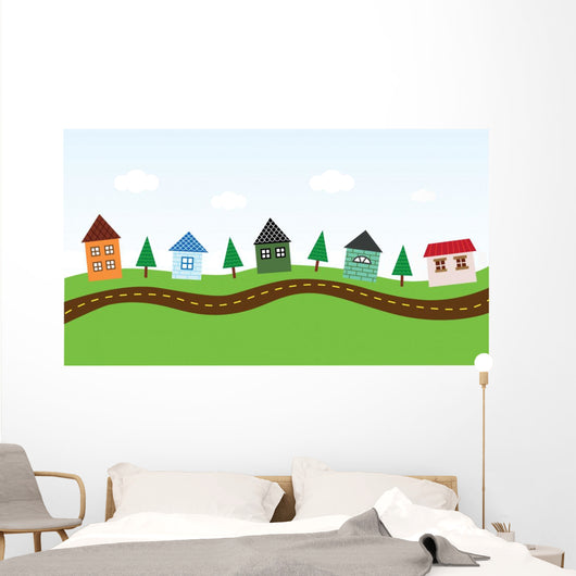 Charming Neighborhood along the Road Wall Mural