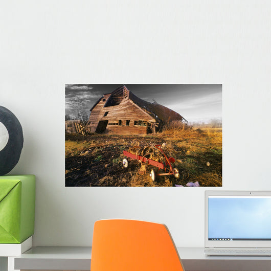 Old Barn With Red Wagon Wall Mural