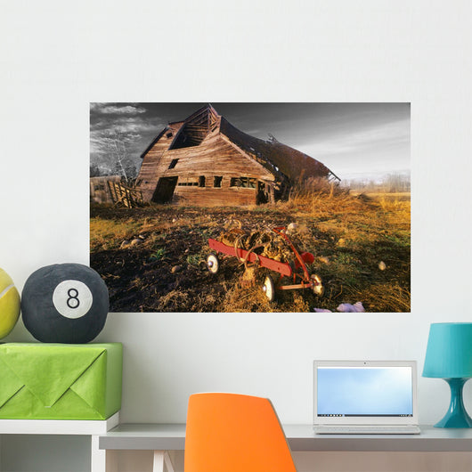 Old Barn With Red Wagon Wall Mural
