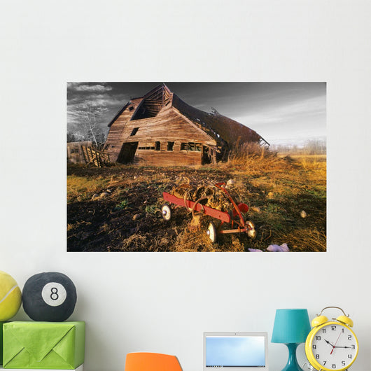 Old Barn With Red Wagon Wall Mural
