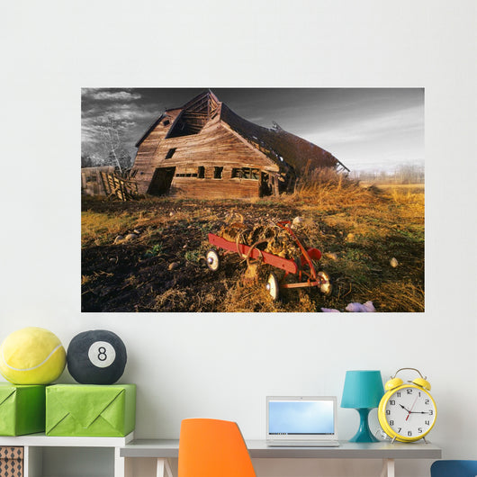 Old Barn With Red Wagon Wall Mural