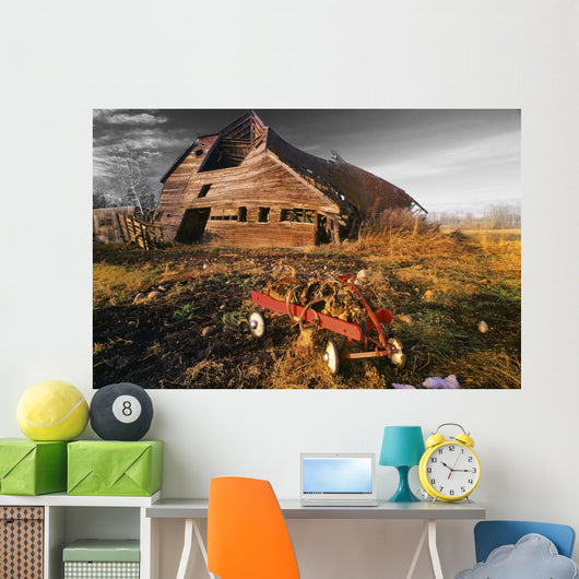 Old Barn With Red Wagon Wall Mural