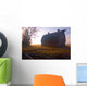 A Barn Sits In Morning Mist Wall Mural