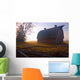 A Barn Sits In Morning Mist Wall Mural