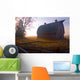 A Barn Sits In Morning Mist Wall Mural