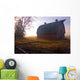 A Barn Sits In Morning Mist Wall Mural