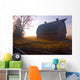 A Barn Sits In Morning Mist Wall Mural