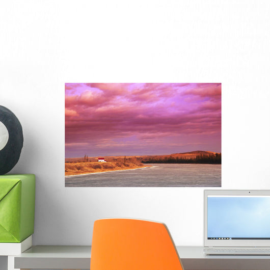 Sunset Over A River Wall Mural
