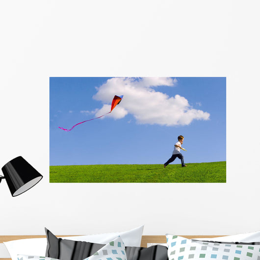 Child Flying A Kite Wall Mural