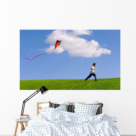 Child Flying A Kite Wall Mural