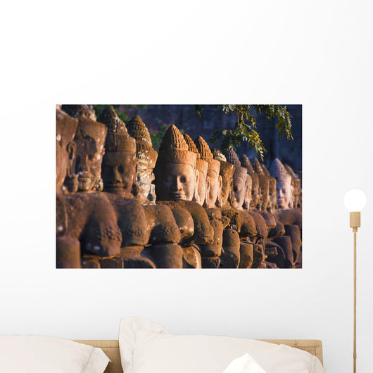 Buddha Head Statues, Angkor Wat Temple Complex Wall Mural